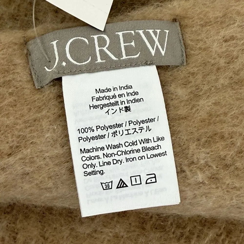 NEW J Crew Brushed Knit Woven Scarf 81x15 Camel Brown Fringe BU713 Classic Prep